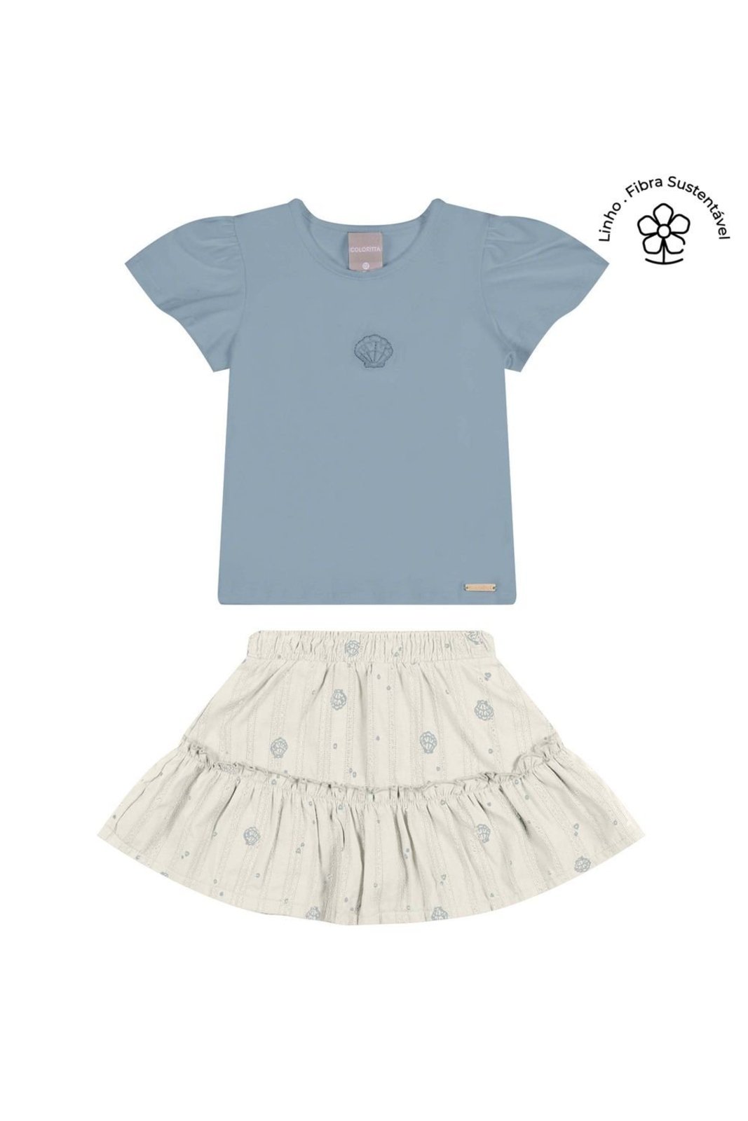 Infantil - Conjunto Menina Bordado Concha Colorittá Azul
