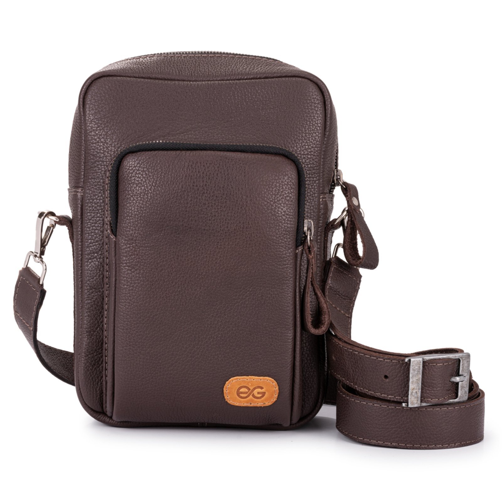 Bolsa Masculina Shoulder Bag Couro Legítimo Tiracolo Pequena ello griff MARROM ESCURO