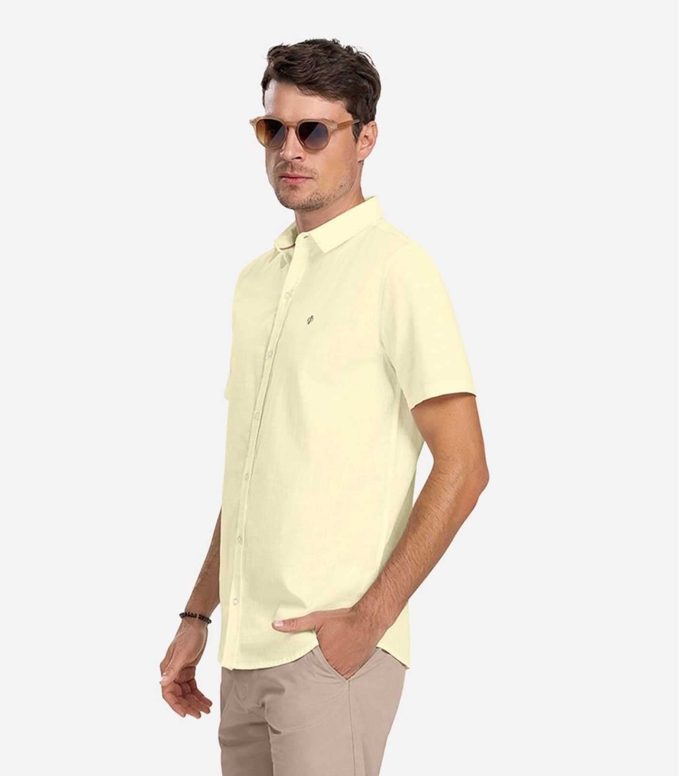 Camisa Masculina Tricoline Diametro Amarelo