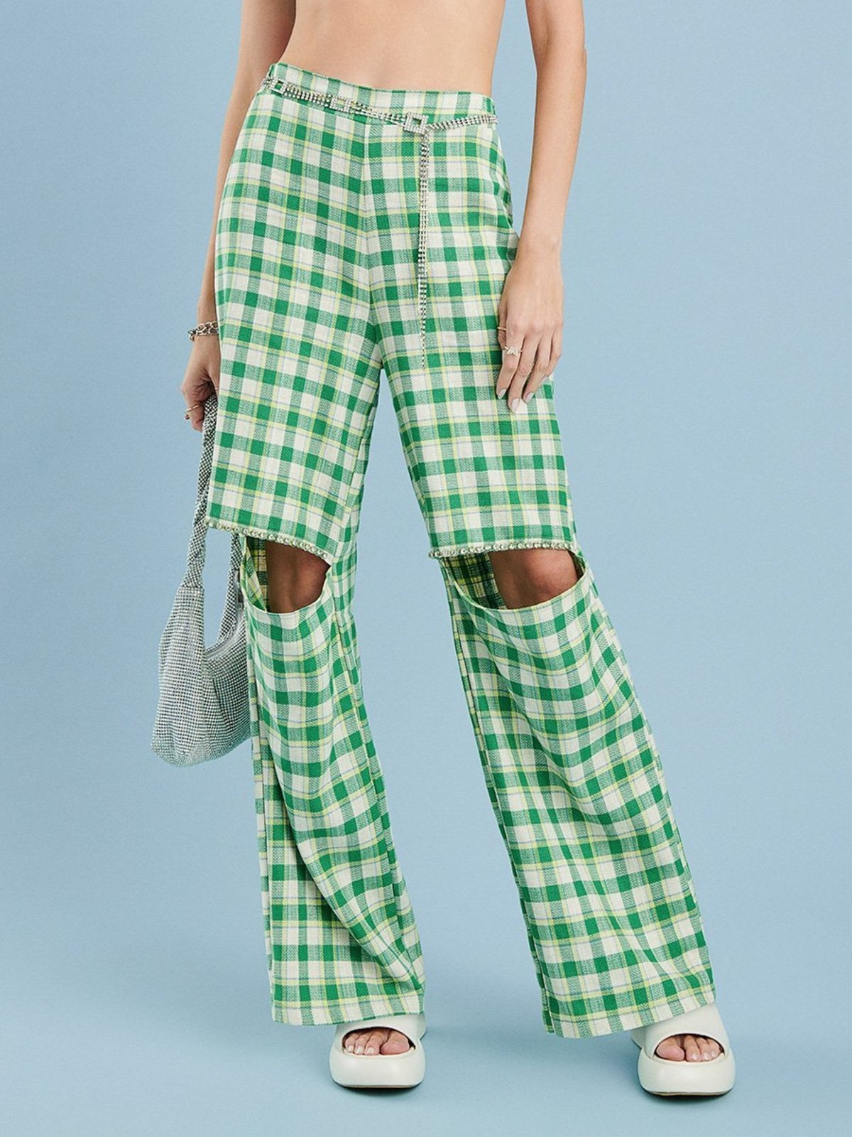 Calça Xadrez com Pedraria