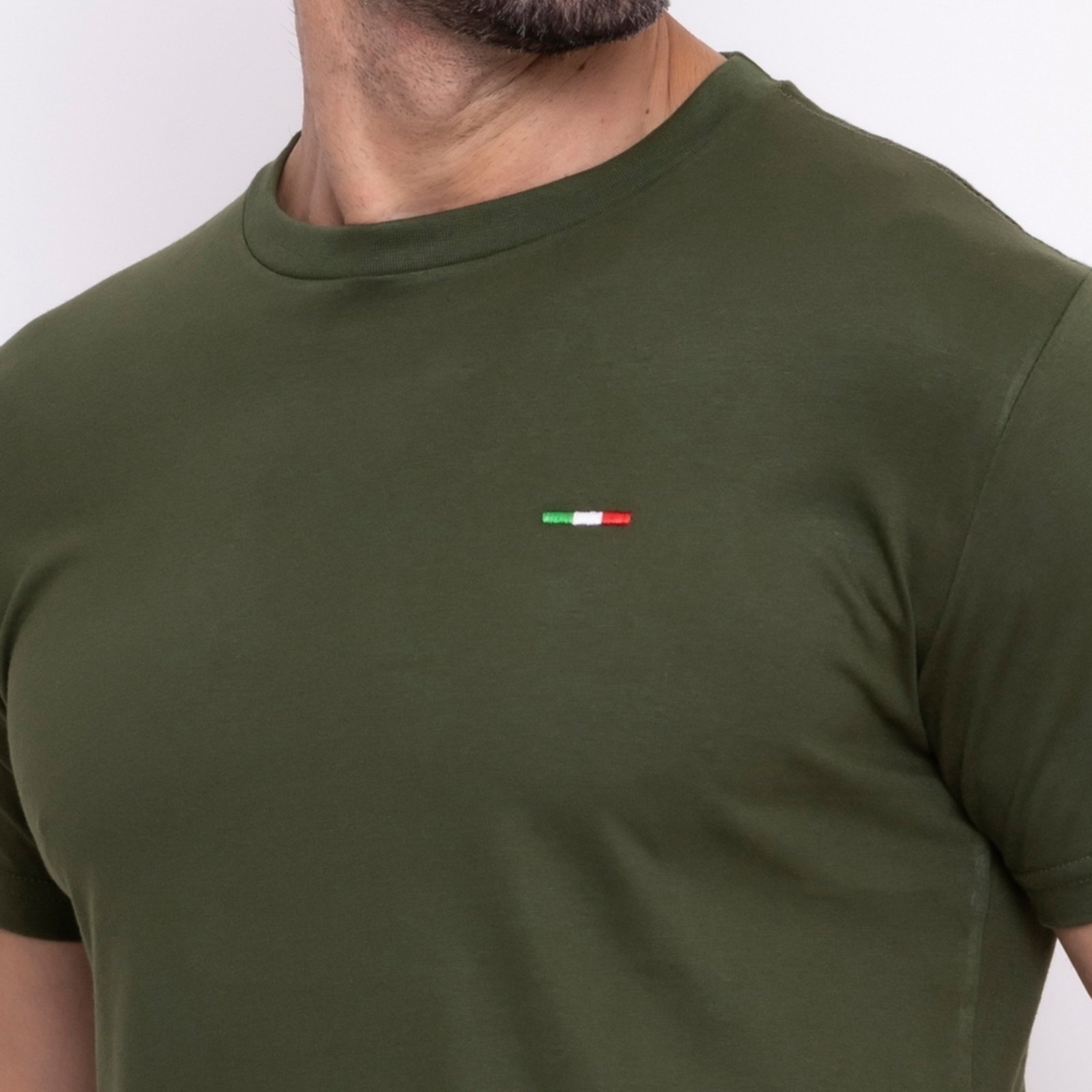 Vista 3 Camiseta Masculina Básica FMF com Bordado no Estilo Tommy Algodão Premium Itália Verde Militar preto verde FMF preto verde