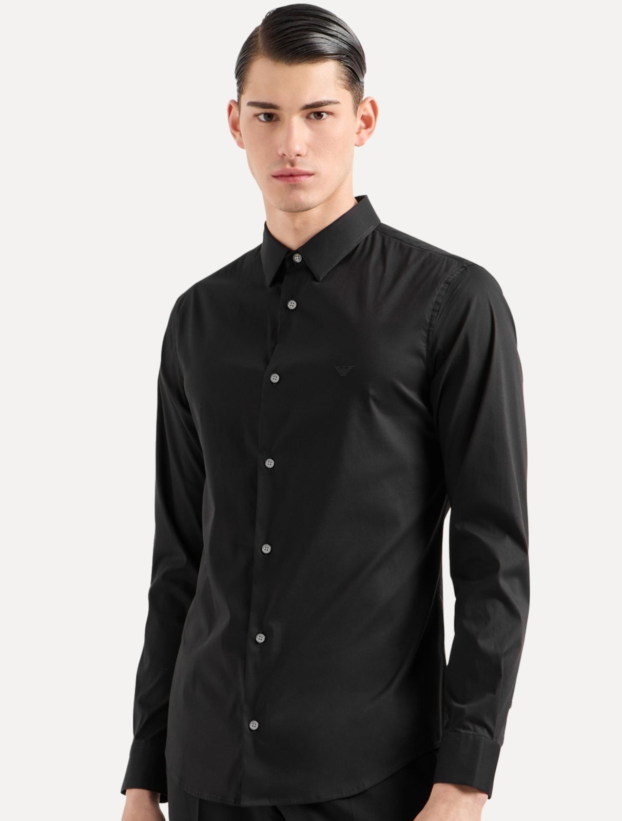 Vista 2 Camisa Empório Armani Masculina Stretch Embroidered Mono Logo Preta preto preto