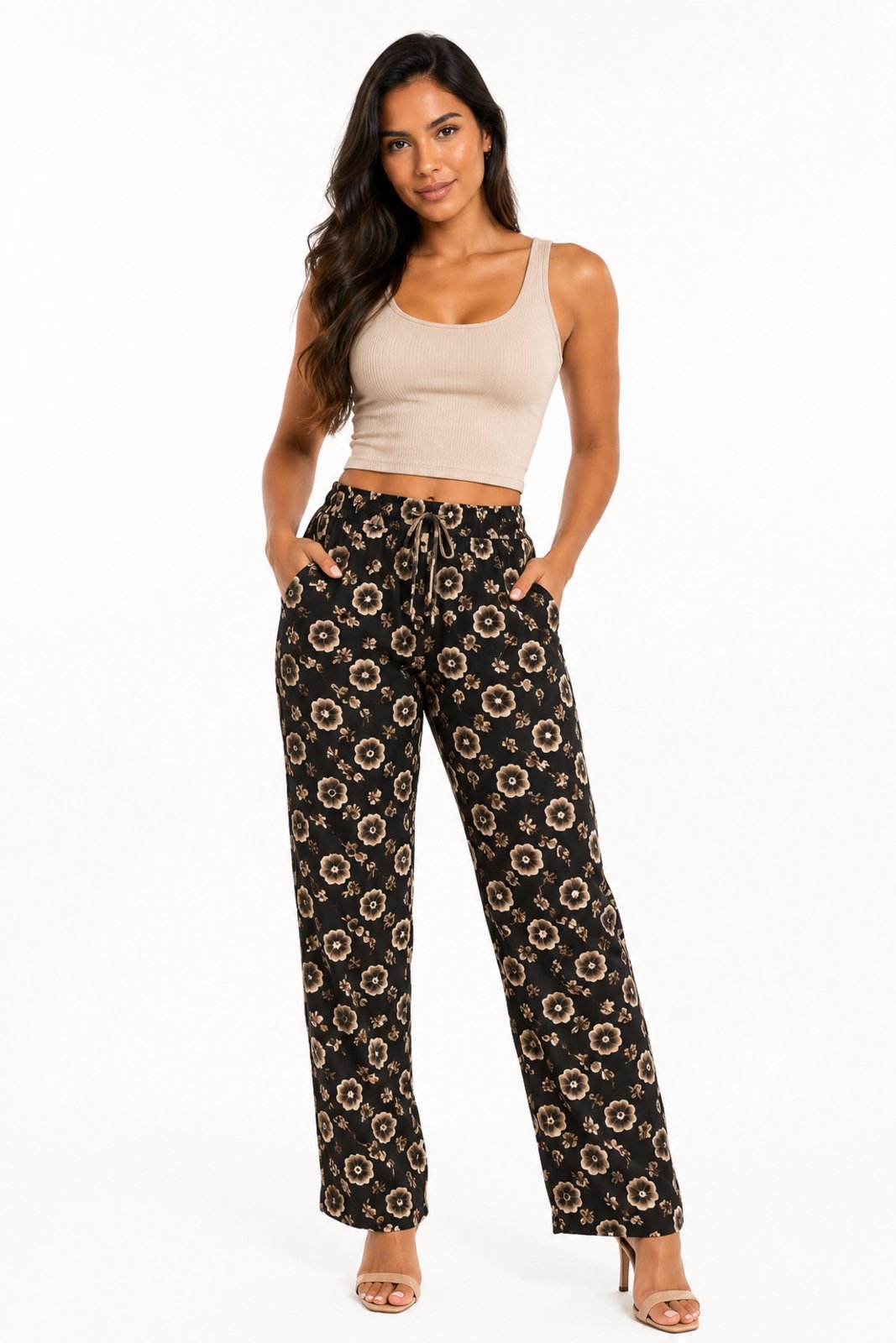 Calça D Bell Outlet Fashion Crepe Duna Flores Amarelas