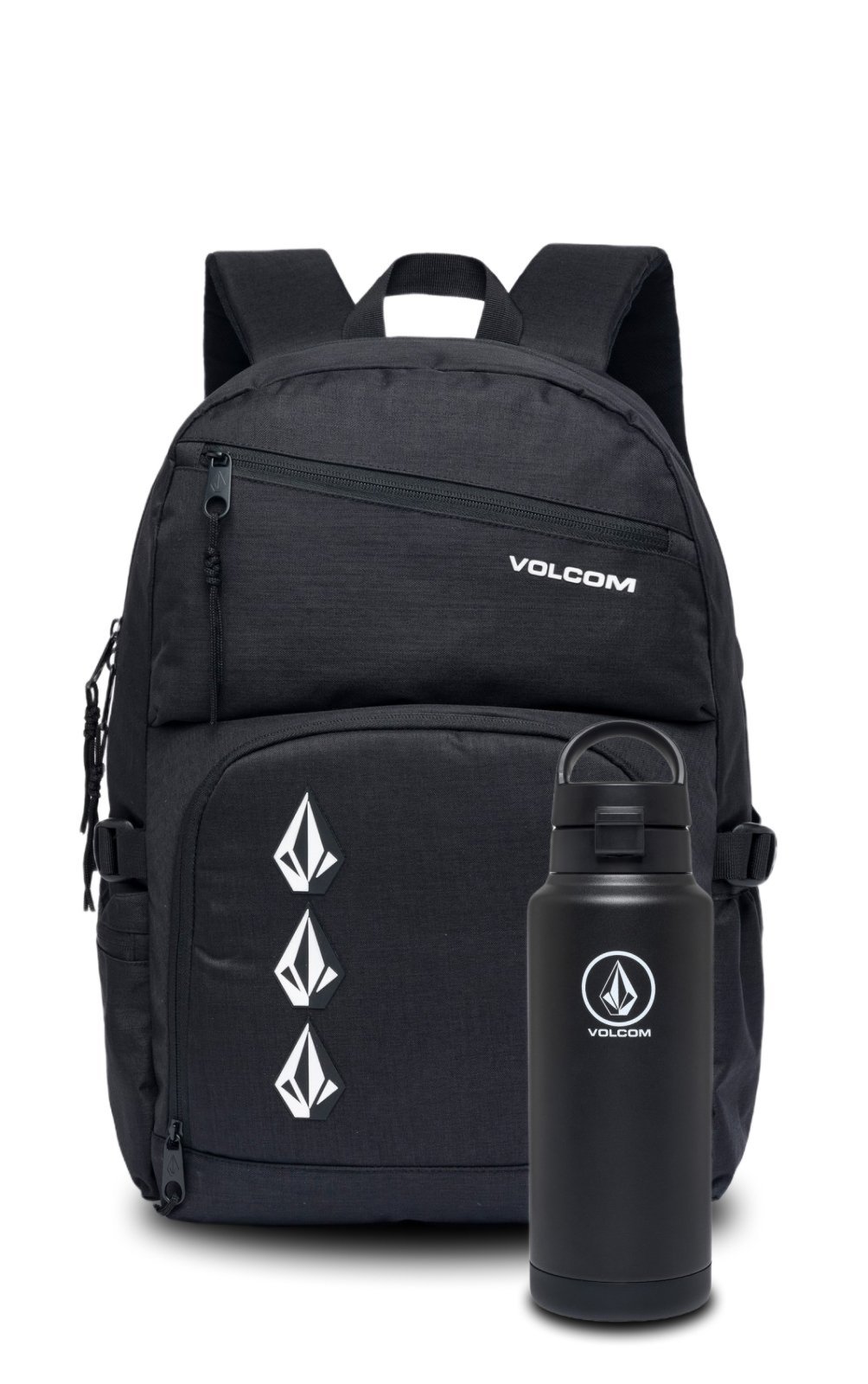 Kit Mochila Universitária Resistente Garrafa Preta Aço Inox 1L Volcom
