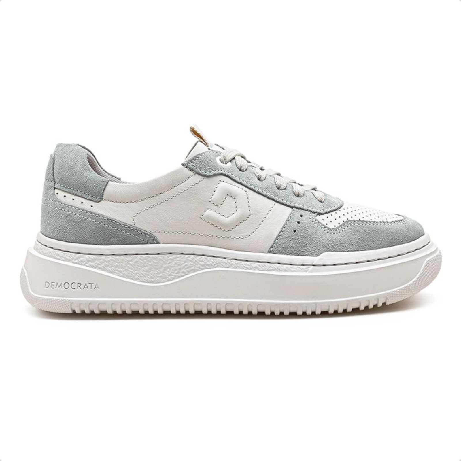 Tênis de Couro Democrata Feminino Denim Block 616101 Off-white