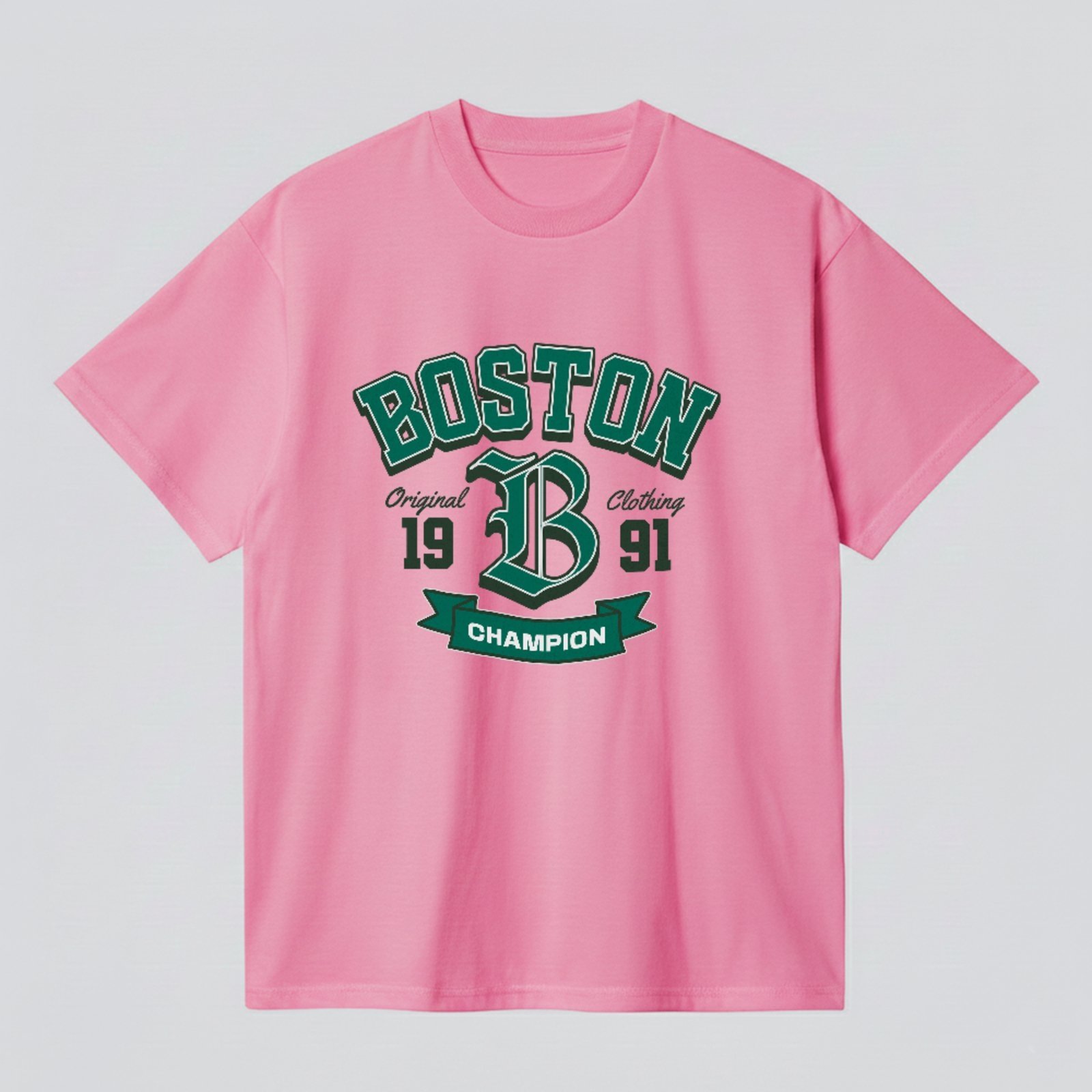 Camiseta Básica Boston Estilo Universitário Unissex Rosa