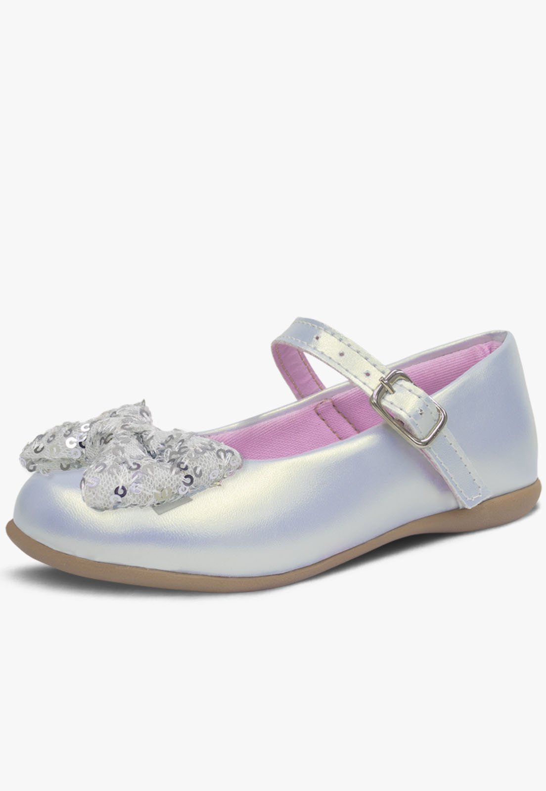 Infantil – Sapatilha Pópidi Menina Laço Tule Princesa Prata