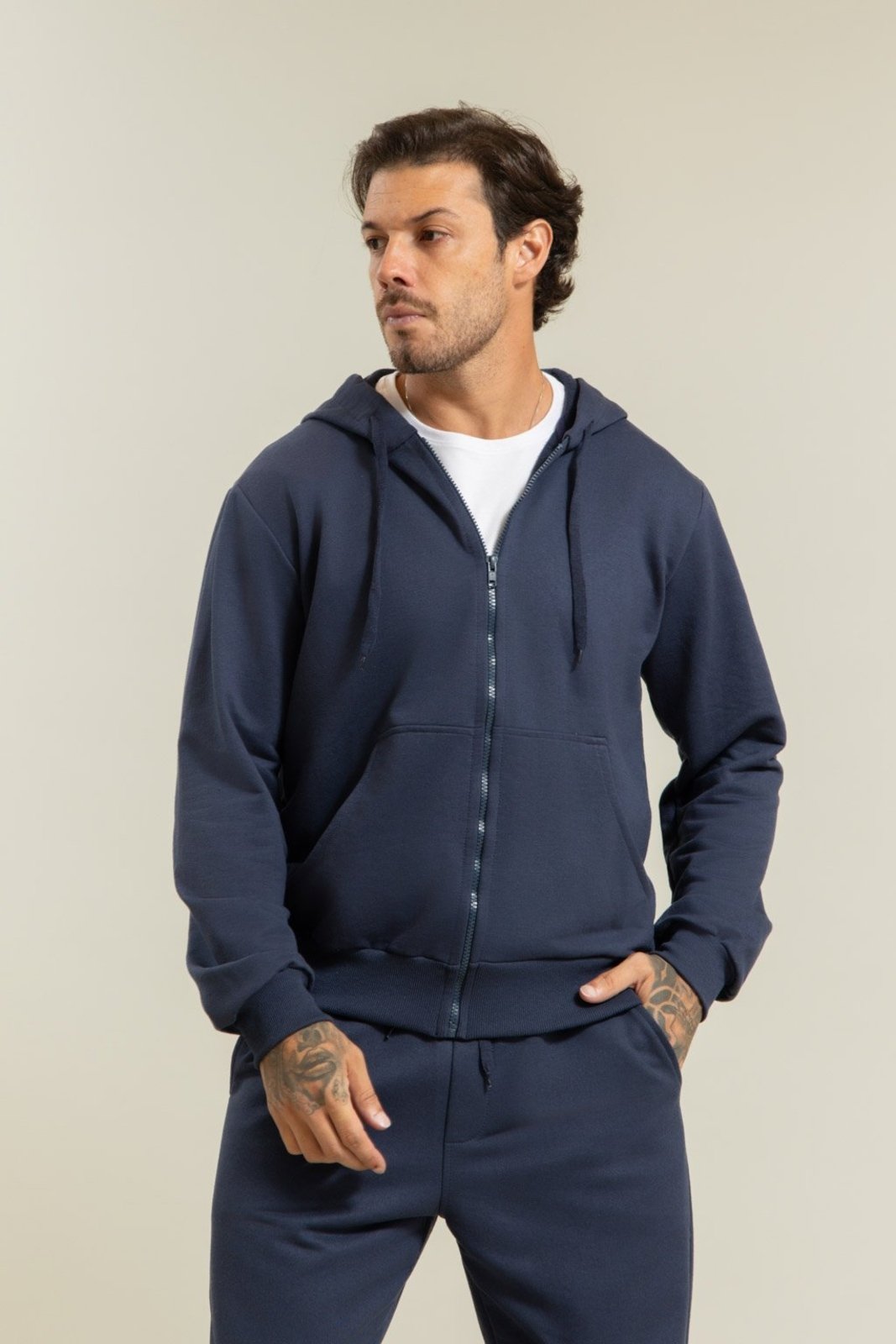 Blusa Moletom Masculina Manga Longa com Zíper e Capuz Marinho Dialogo