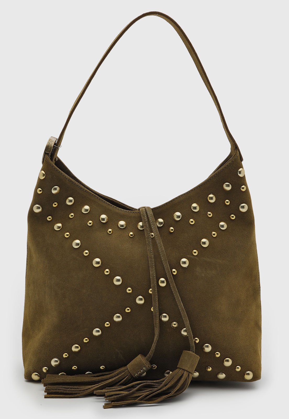 Vista 2 Bolsa Feminina Luiza Barcelos Média Franja Tachas verde Luiza Barcelos verde