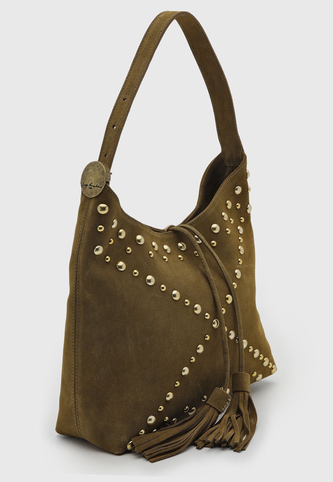 Vista 3 Bolsa Feminina Luiza Barcelos Média Franja Tachas verde Luiza Barcelos verde