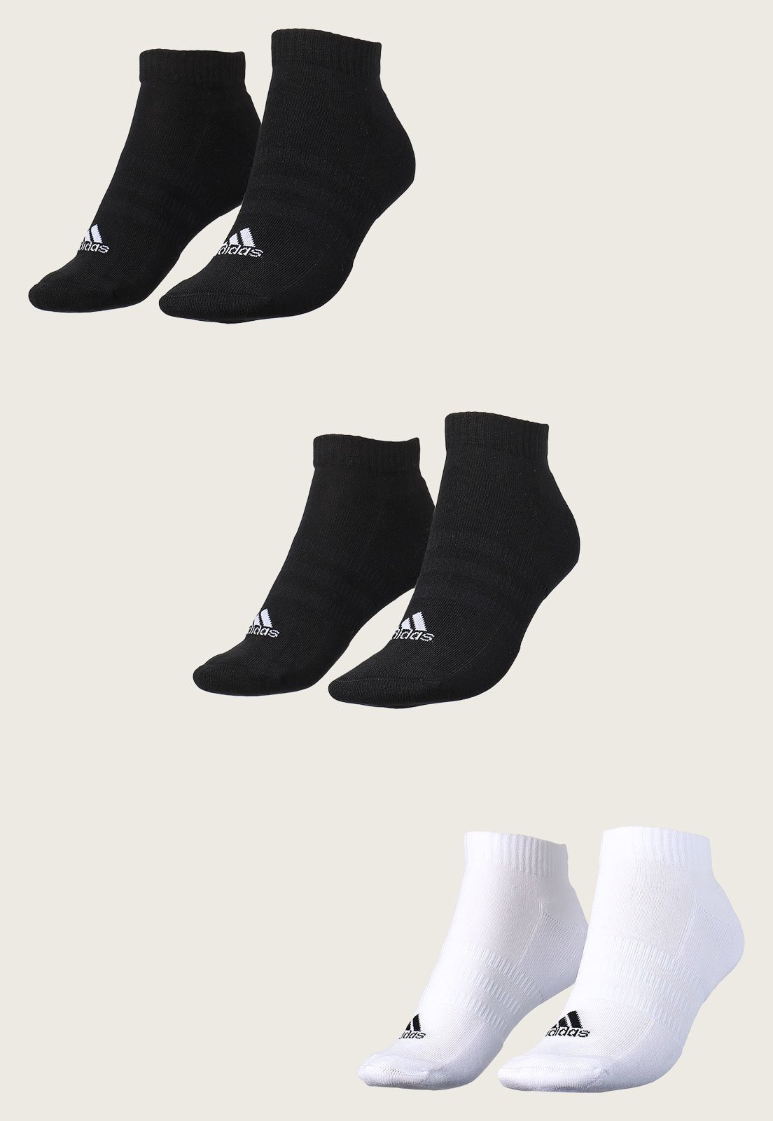 Vista 3 Kit 6pçs Meia adidas Performance Cano Baixo Cushioned Sportswear Preta/Branca adidas performance preto