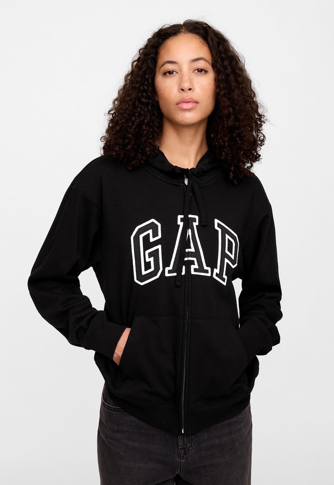 Blusa de Moletom Aberta GAP Reta Logo Preto