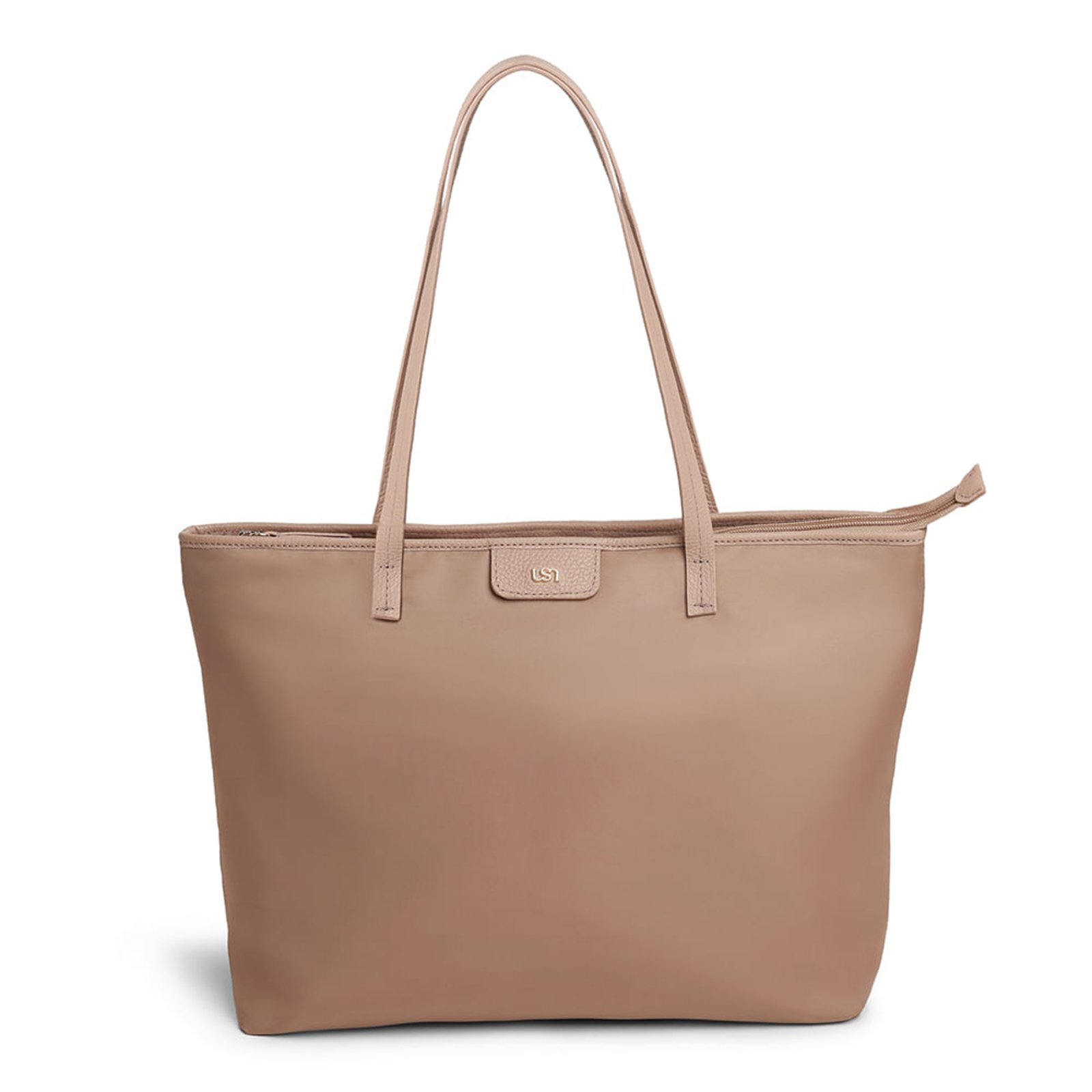 Bolsa Shopper Nude Em Nylon Com Alça em Couro