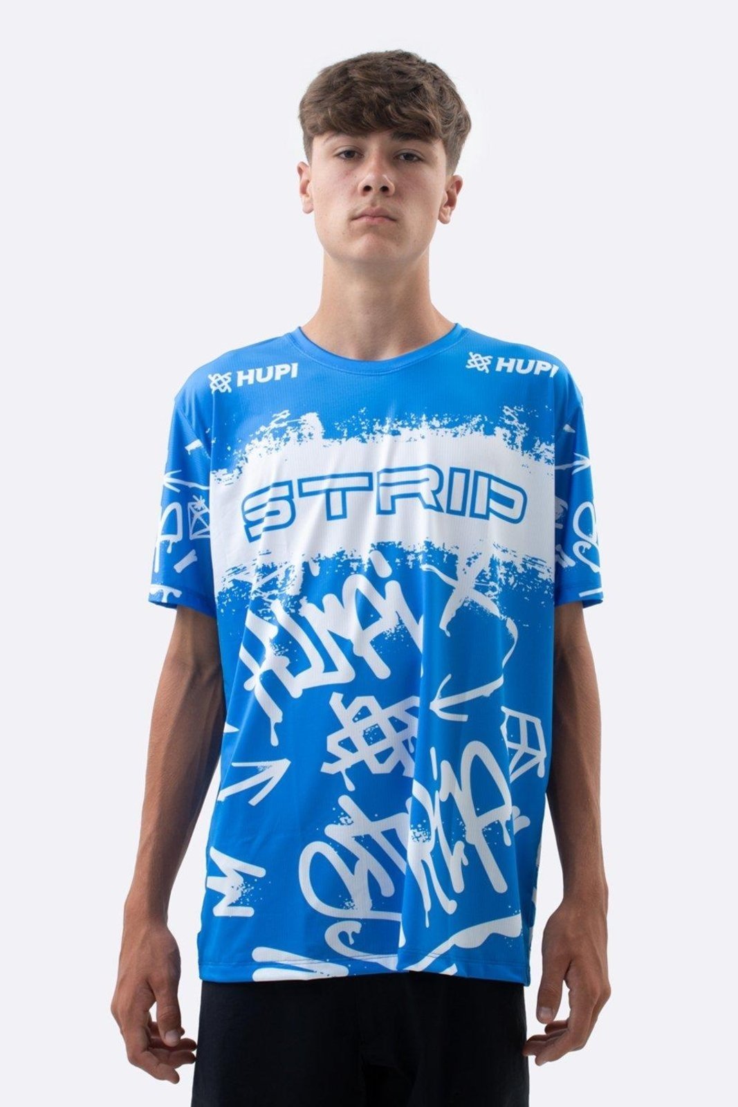 Camiseta Masculina HUPI Bike STRIP Azul e Branco Azul