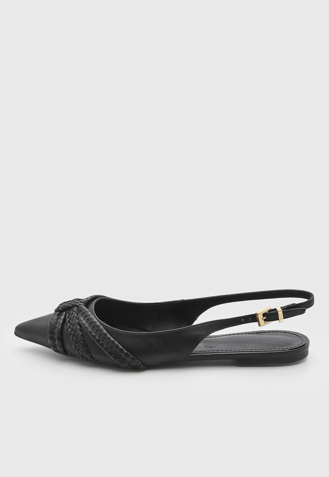 Sapatilha Santa Lolla Couro Trançada Slingback Preta