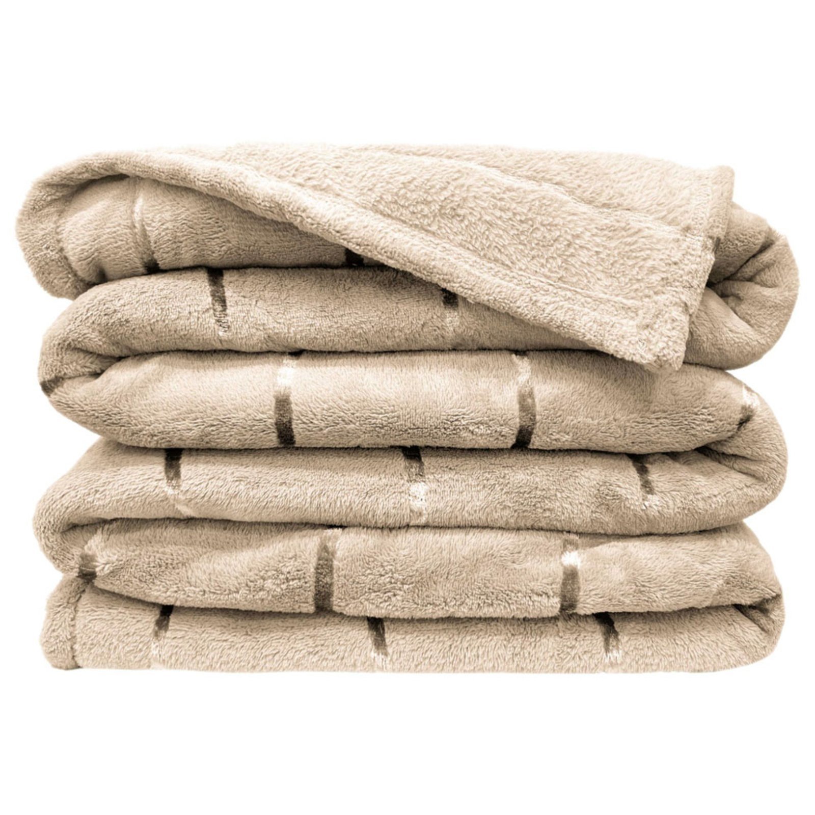 Cobertor Casa Scarpa Veneza Queen Manta Ultrasoft Premium Listrada Extra Macia - Bege - 100% Poliéster
