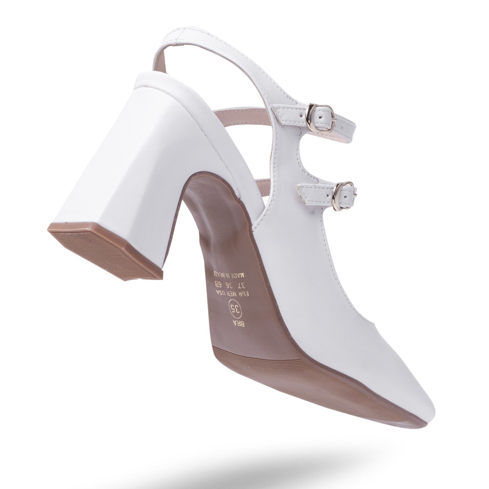 Vista 3 Scarpin Feminino Salto Grosso Em Napa Off White 183130 branco white branco white