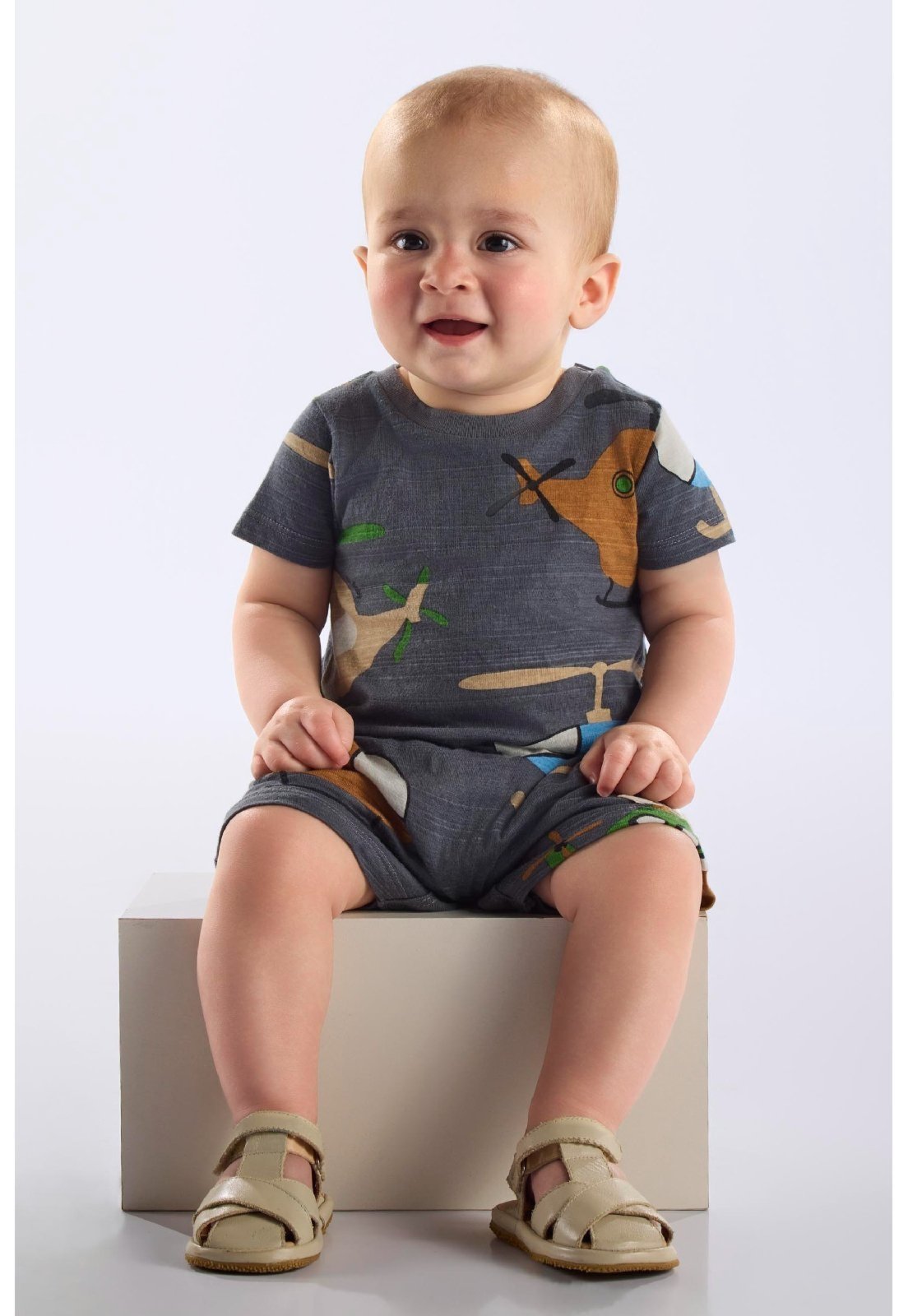 Infantil – Macaquinho Estampado para Menino Up Baby Cinza