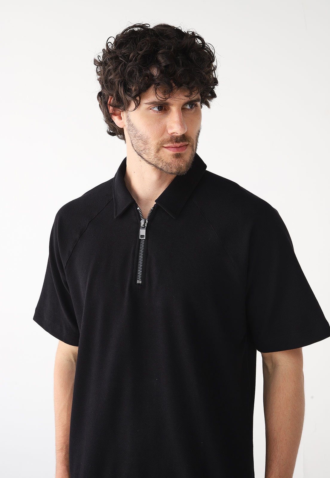 Camisa Polo Colcci Reta Zíper Preta