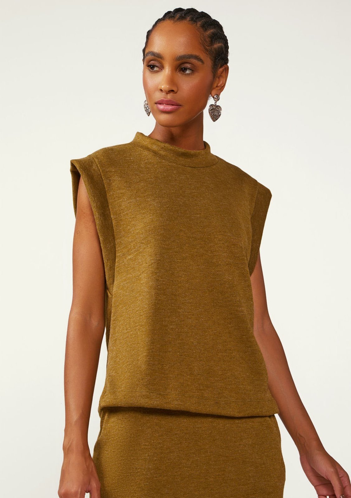 Blusa Zinco Solta Gola Alta Sem Alça Padrão Verde
