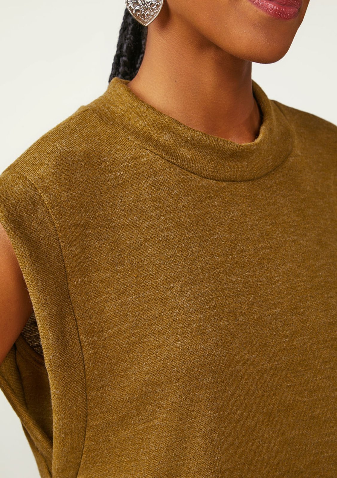 Vista 3 Blusa Zinco Solta Gola Alta Sem Alça Padrão verde Zinco verde