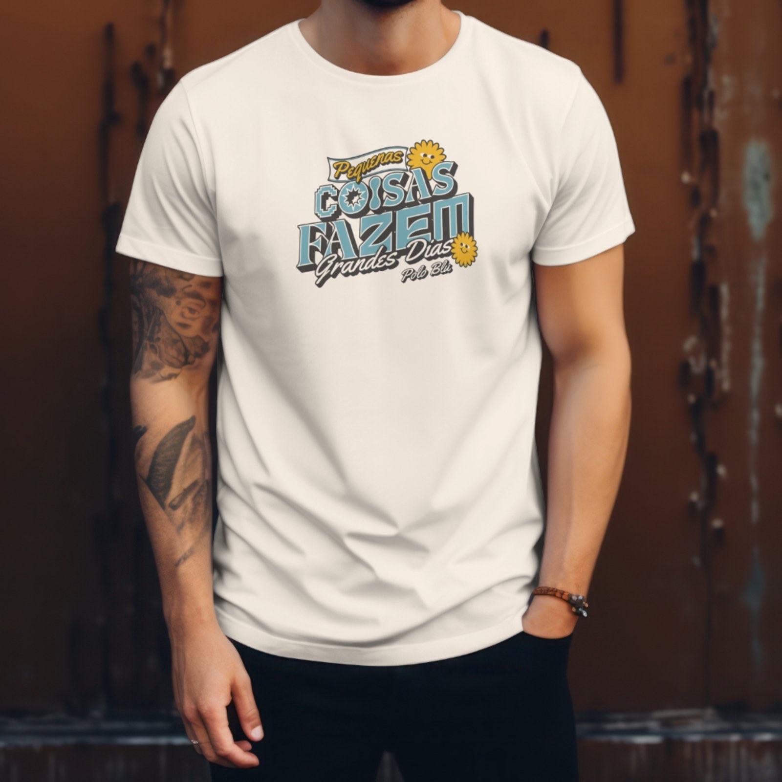 Camiseta Casual Masculina Estampada Polo Blu em Algodão Branca do P ao G1