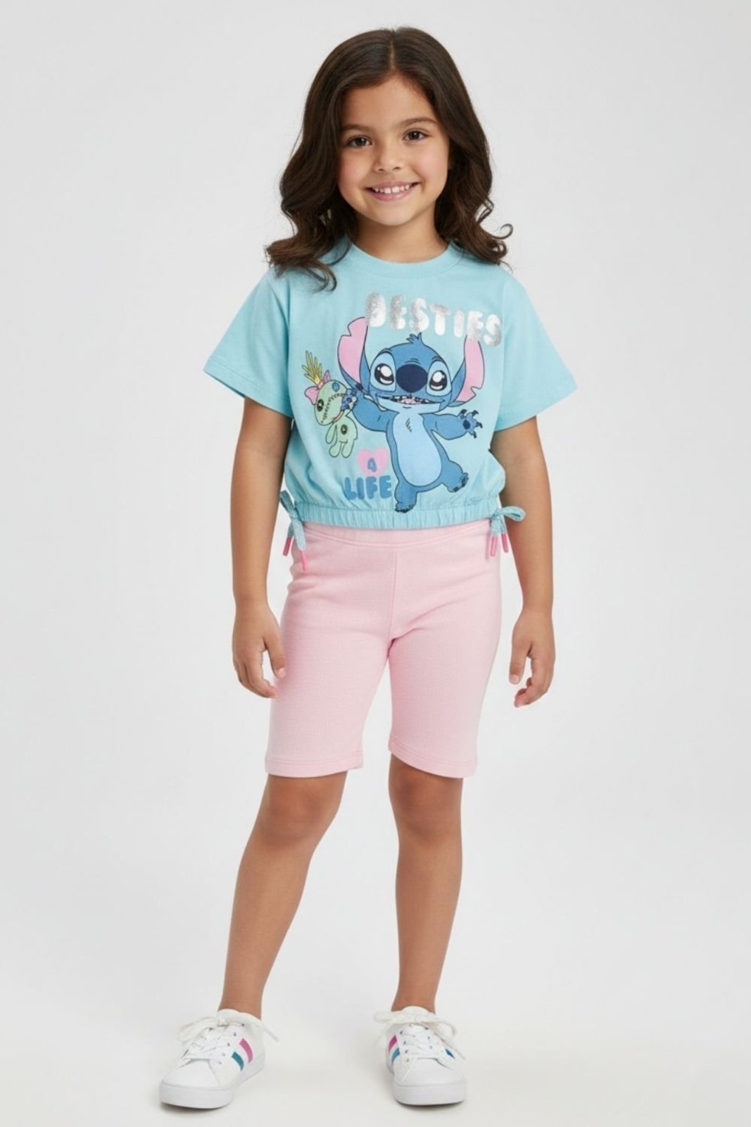 Infantil – Blusa Disney Com Elástico na Barra Menina Stitch