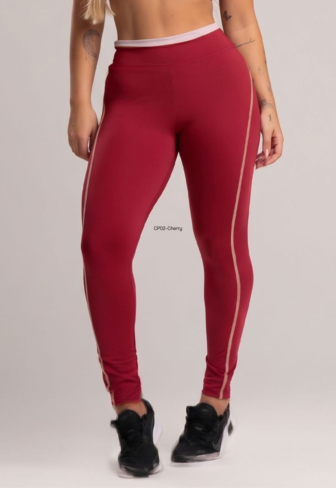Calça Legging MVB Modas Cós de Vira Cintura Alta Feminina Poliamida Cherry