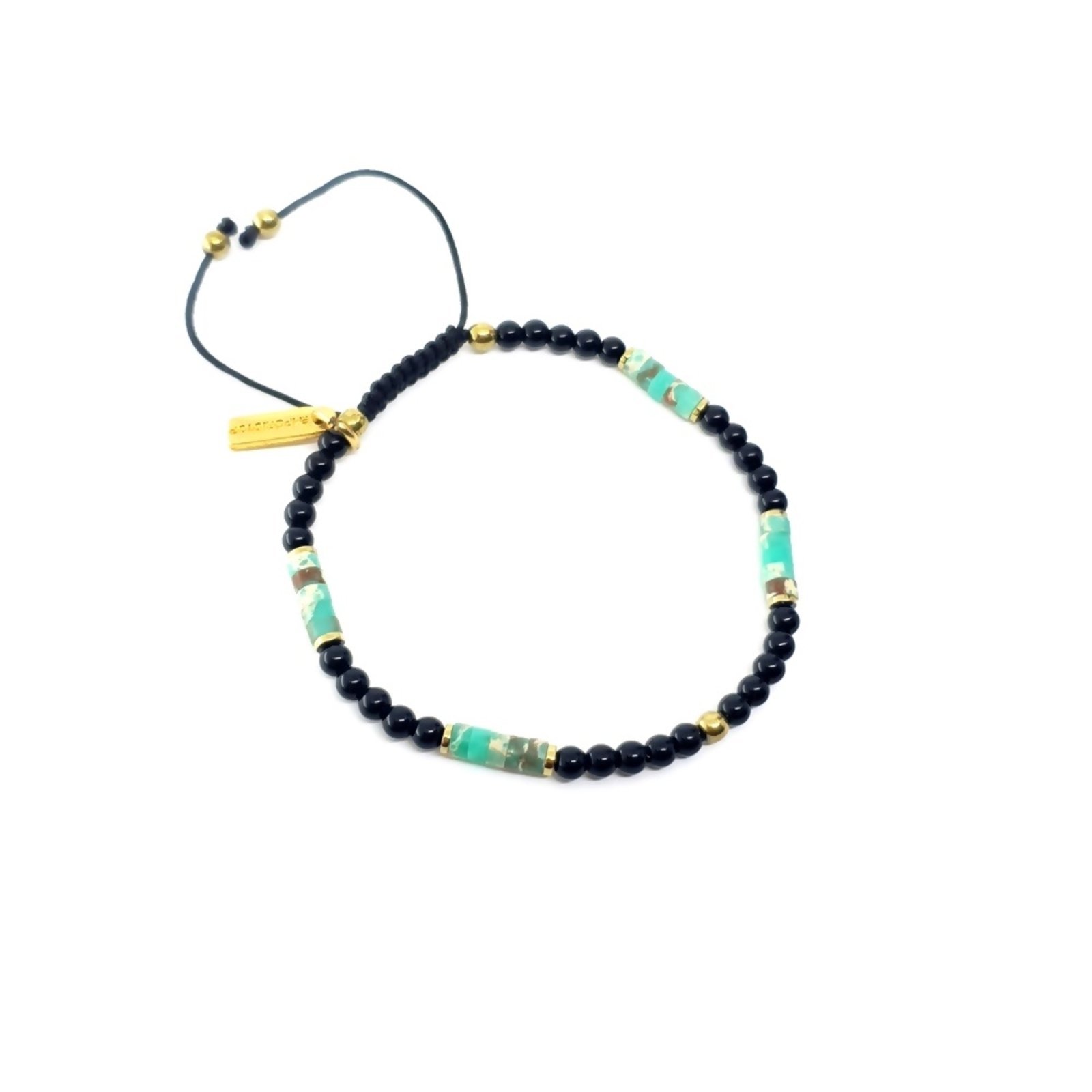 Pulseira Empóriotop de Pedras Sphere Disk Black Turquesa Dourado