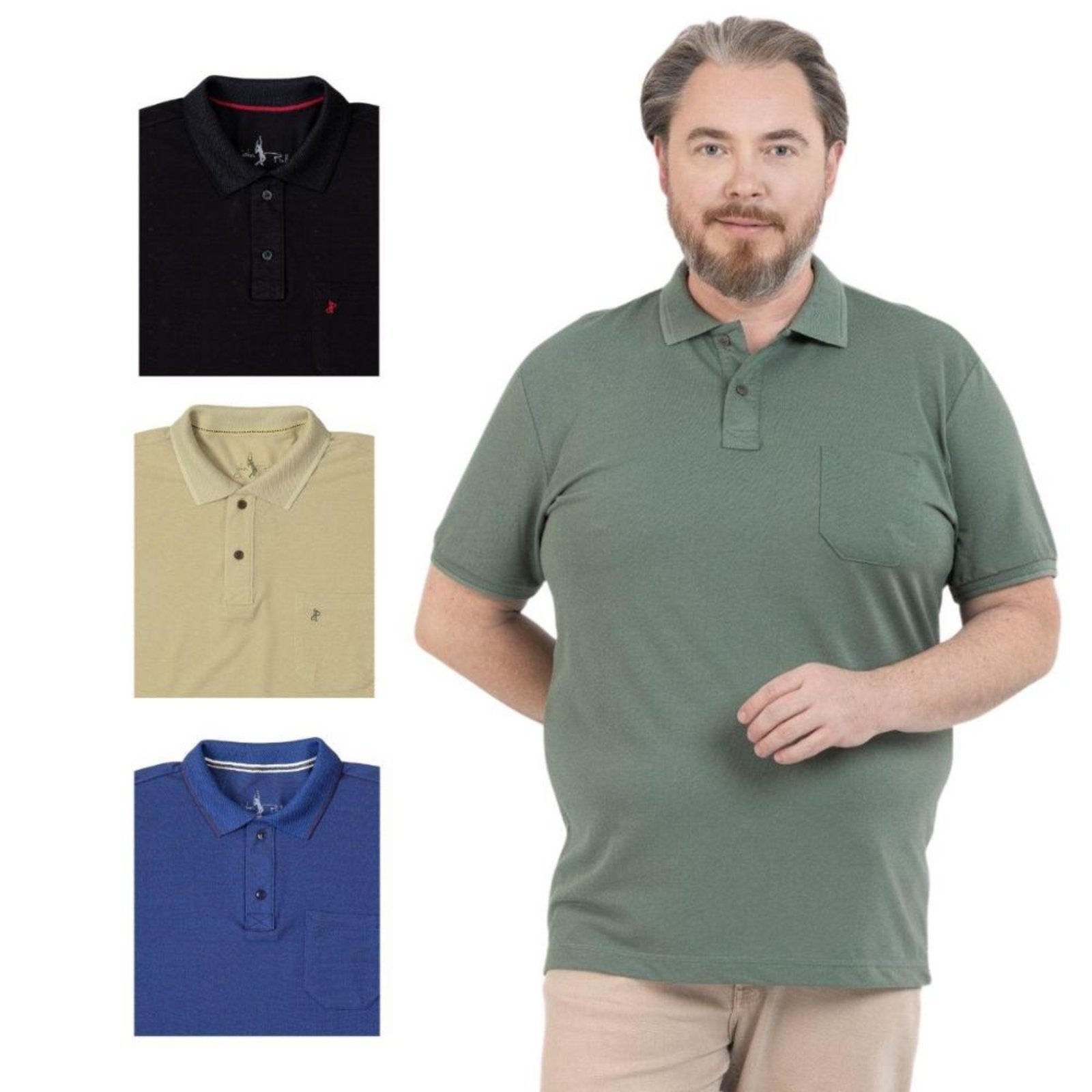 Kit 4 Camisa Polo Masculina Plus Size Pique com Bolso Casual