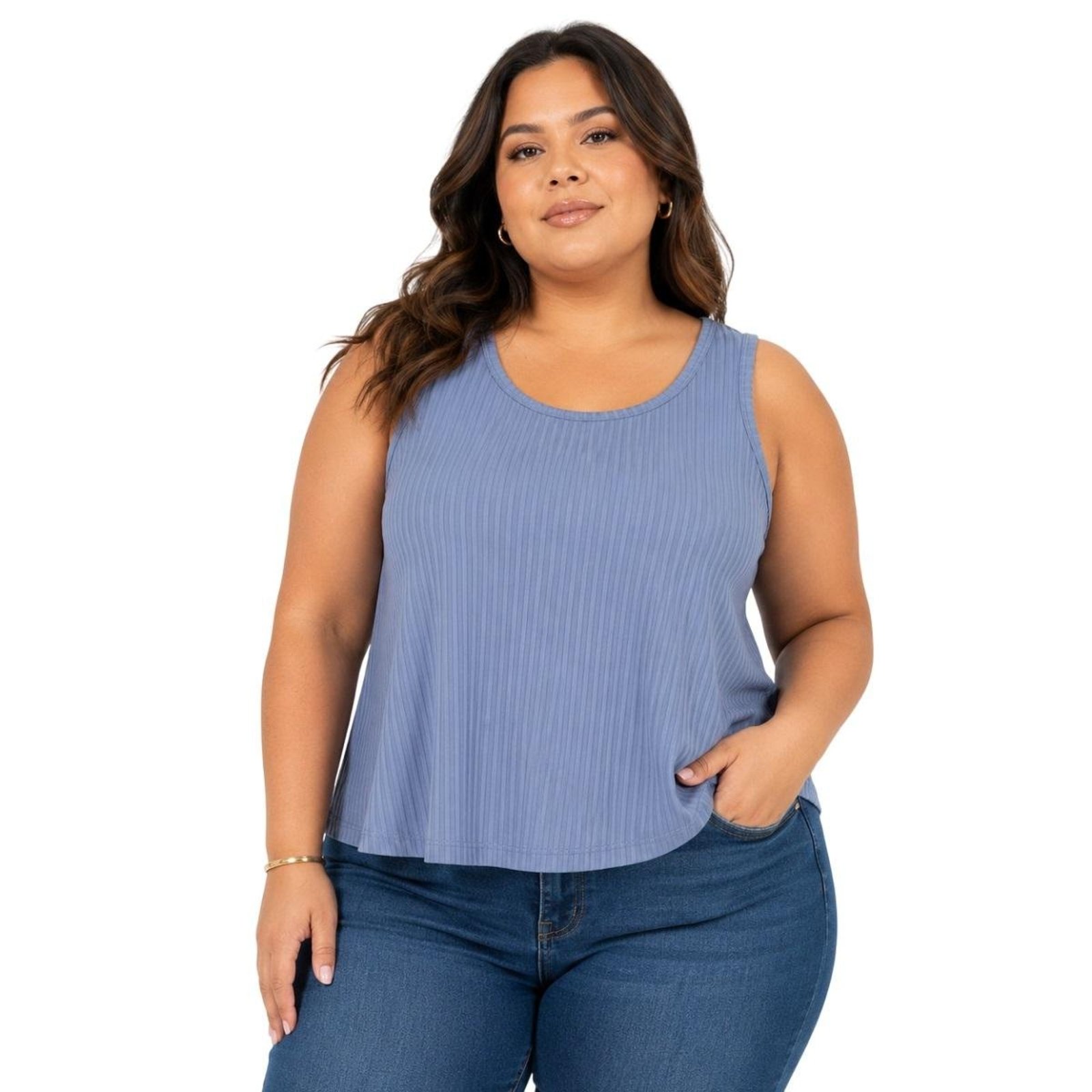 Blusa Regata Básica Plus Size Feminina Lunender 00234 Azul