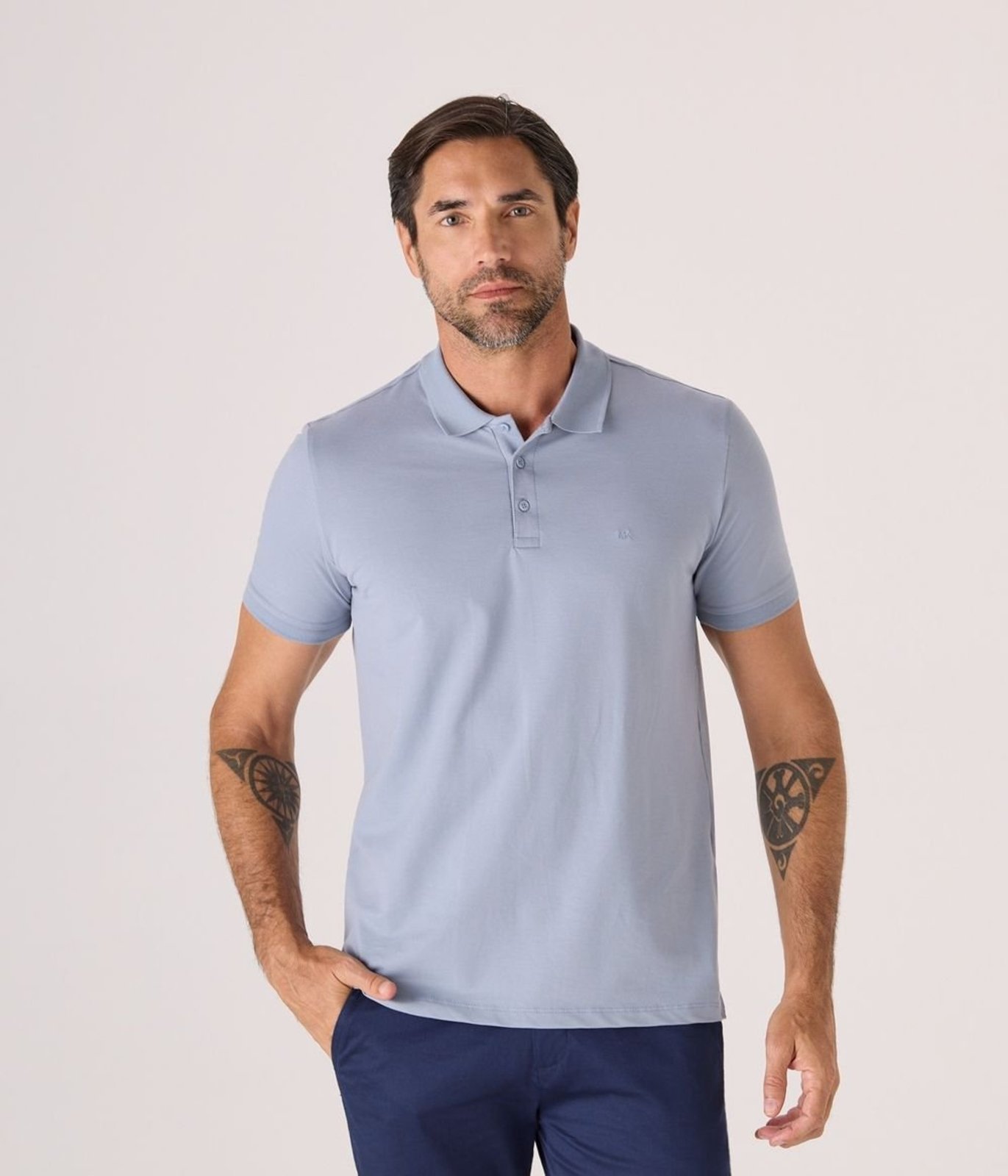 Polo Makenji Manga Curta Piquet Pima Masculina Azul Medio