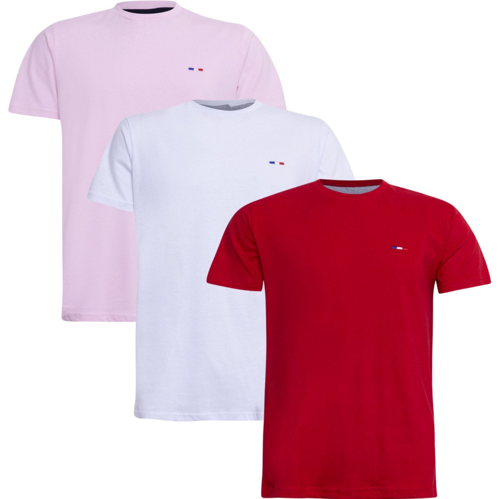 Kit 3 Peças Camisetas FMF Básicas Masculina Industrie em Algodão Premium no Estilo Tommy Bordado França Rosa Vermelha Br