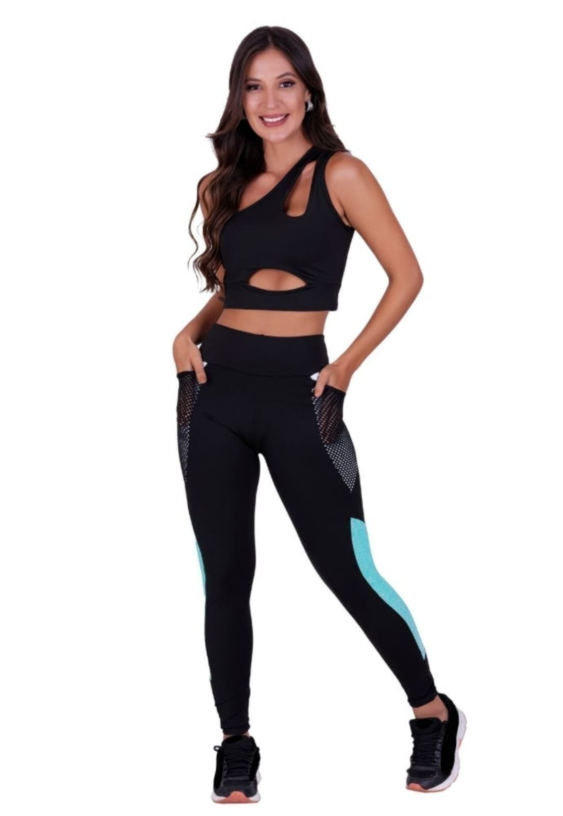 Conjunto Fitness Terra e Mar Calça Legging com Bolso e Top sem bojo Verde