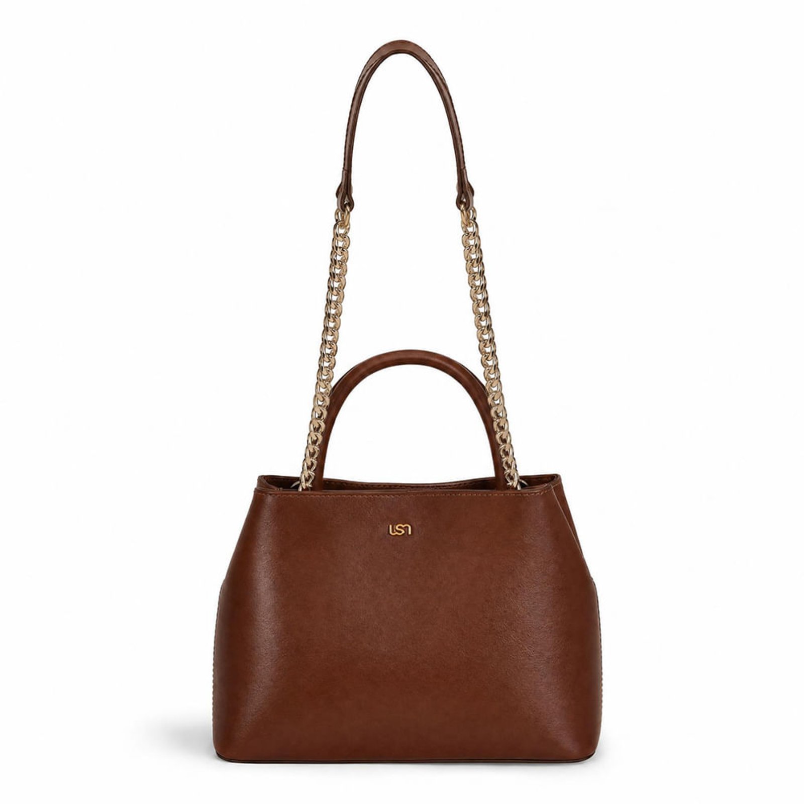 Bolsa Tote Em Couro Marrom Com Corrente