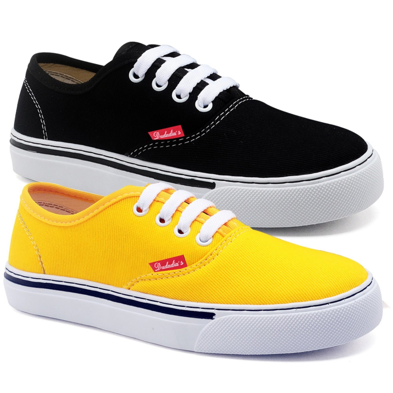 Kit 2 Pares Tênis Casual Feminino Leve em Lona Preto e Amarelo