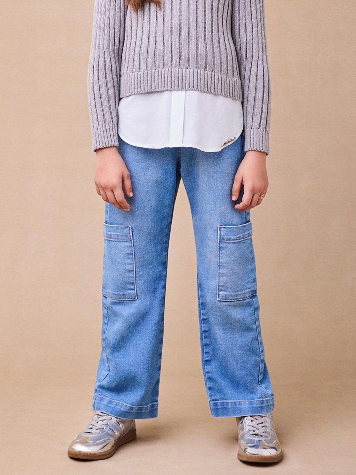 Infantil - Calça Cargo Jeans com Paetê