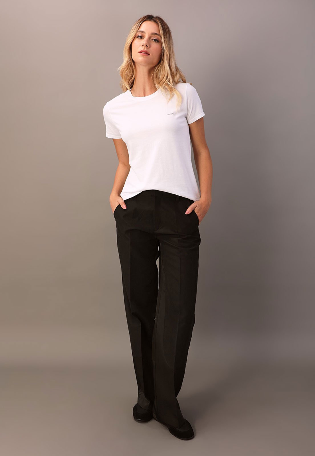 Vista 3 Camiseta Calvin Klein Jeans Slim Logo Branca branco branco