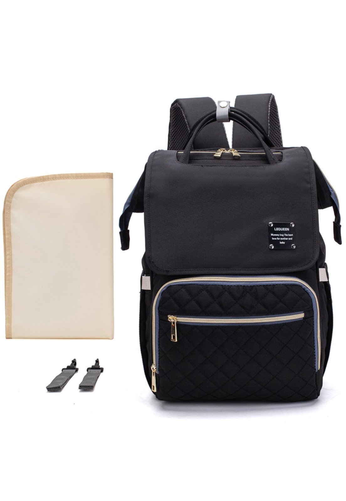 Infantil - Mochila Bolsa Maternidade Lequeen Menina Menino Impermeável Com Bolso Térmico PRETA