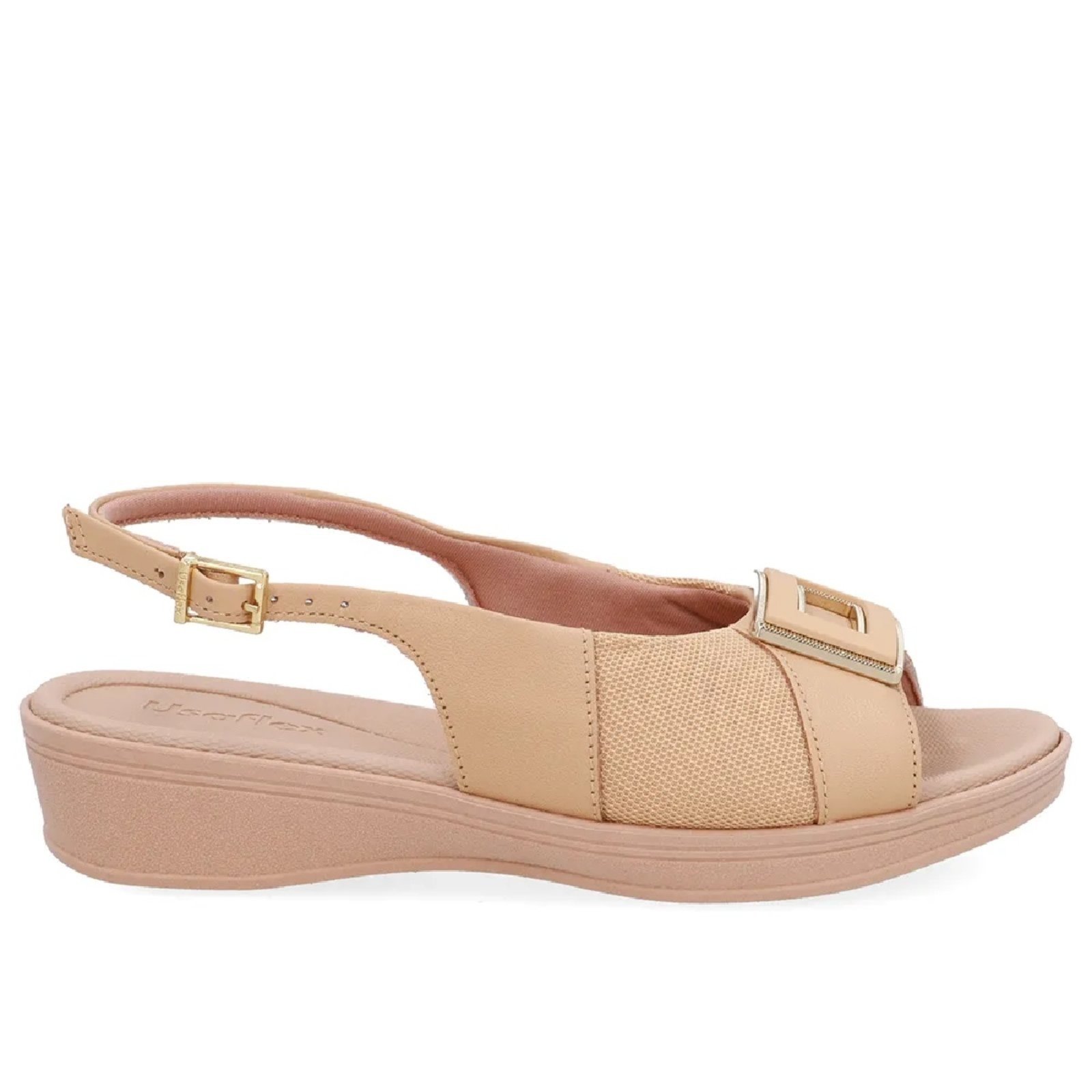 Vista 2 Sandália Usaflex Slingback Plataforma em Couro Creme preto Usaflex preto