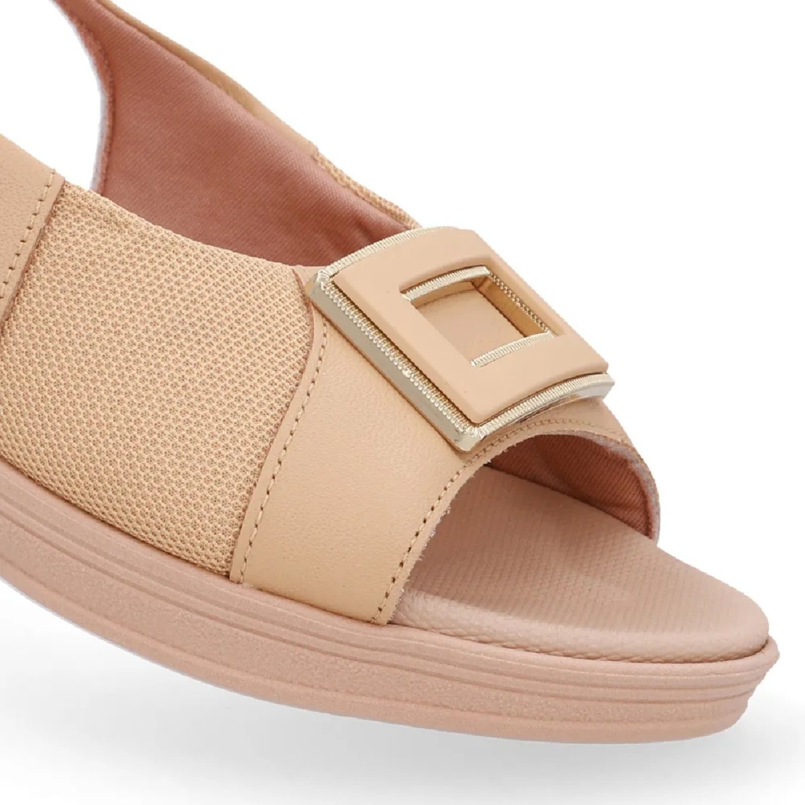 Vista 3 Sandália Usaflex Slingback Plataforma em Couro Creme preto Usaflex preto