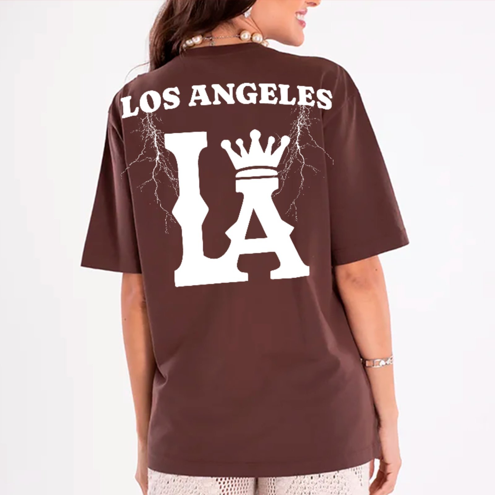 Camiseta Oversized Premium LA Crown Urban Style Unissex Marrom