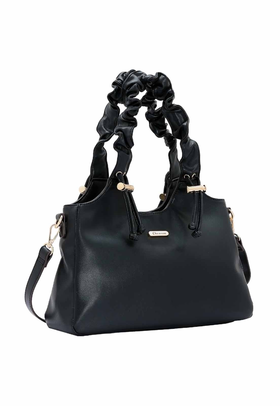 Bolsa Feminina Chenson Original Franzido Chic Mão Preto 3484890