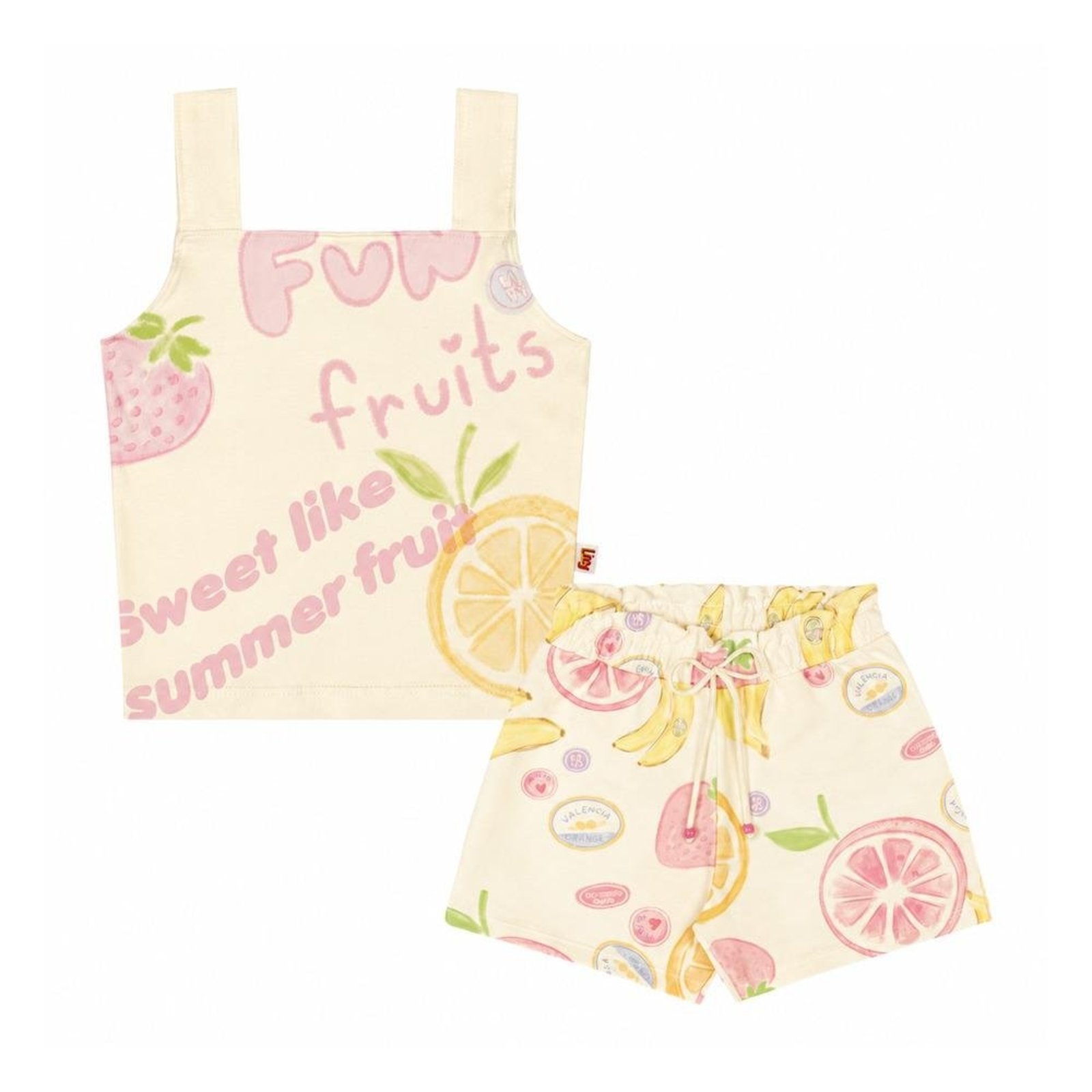 Infantil - Conjunto Feminino Blusa Shorts Fun Fruits Estampado Livy Creme 10 Unico