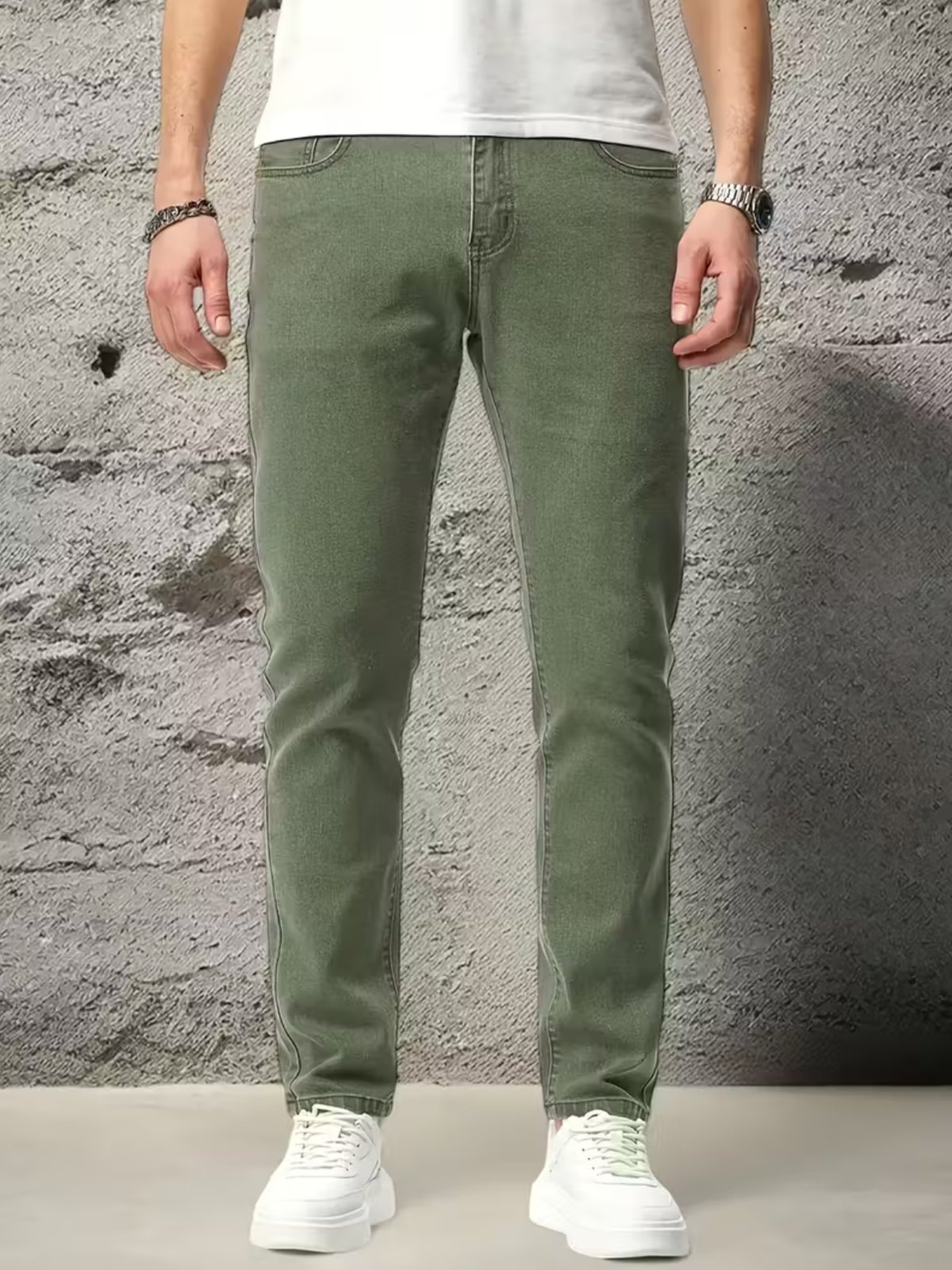 Calça Jeans Sarja 5 Estilos Verde Militar Confortavel e Basica