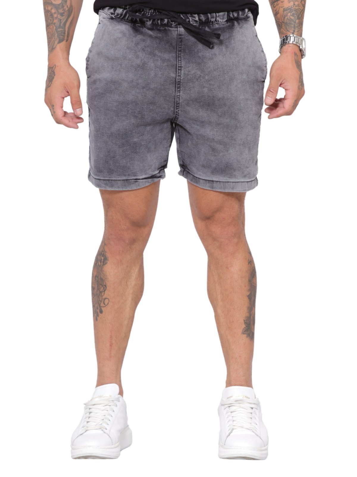 Short Bermuda Masculino Jeans Light com Elástico na Cintura Grafite com Elastano