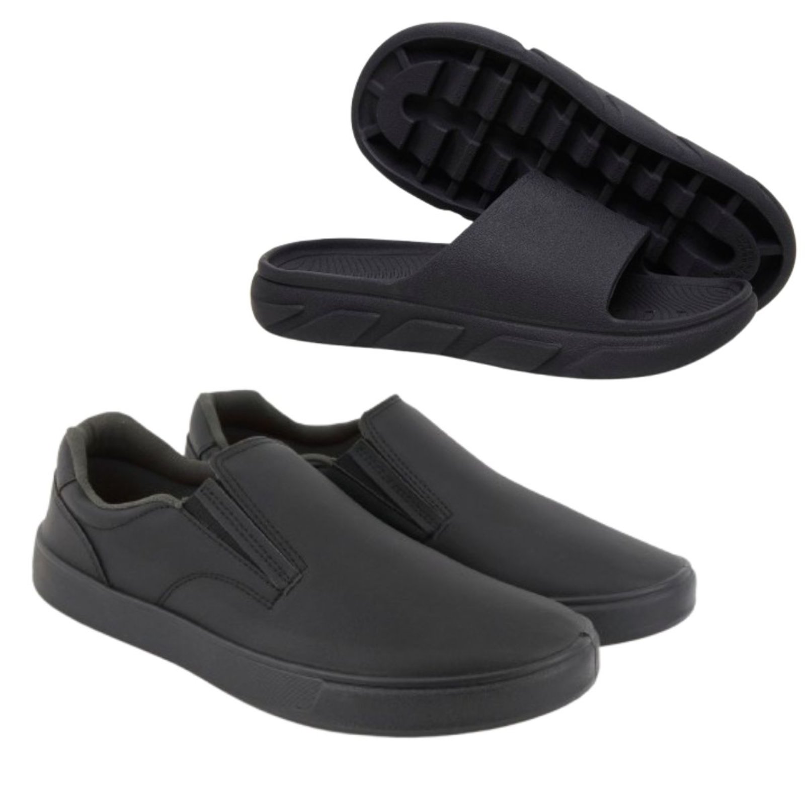 Kit Sapato Casual Masculino Veritimo Sapatenis Slip On Elegante Leve E Chinelo Slide Preto