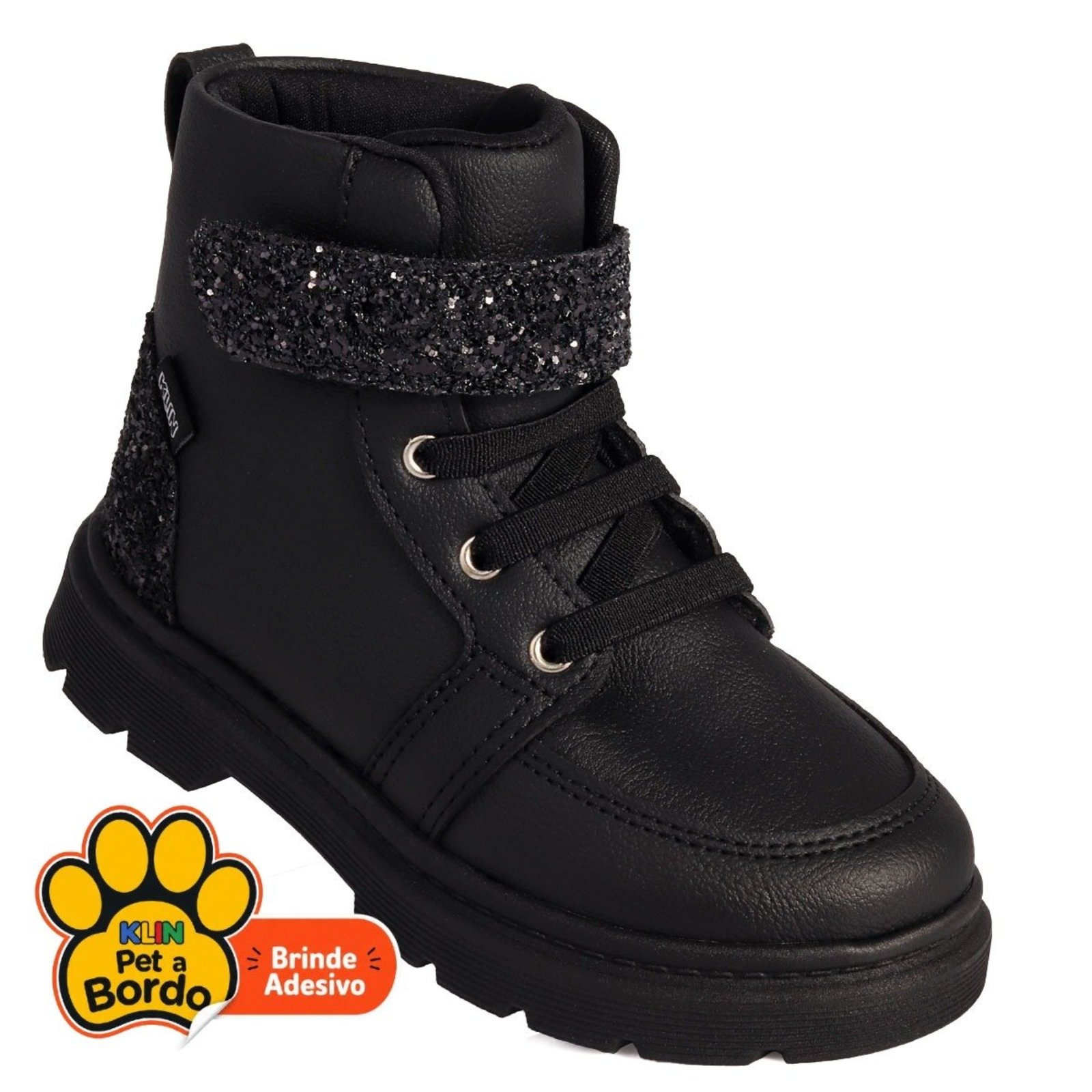 Infantil - Bota Coturno Klin London Menina Tratorada com Glitter Preto