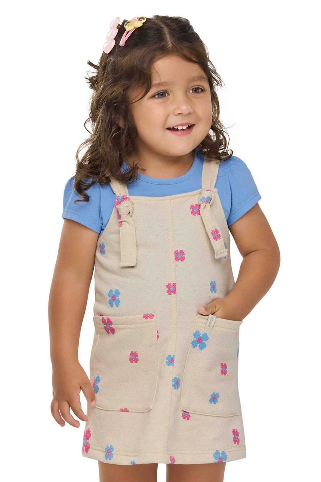 Infantil - Conjunto Menina Floral Bolsos Elian Azul