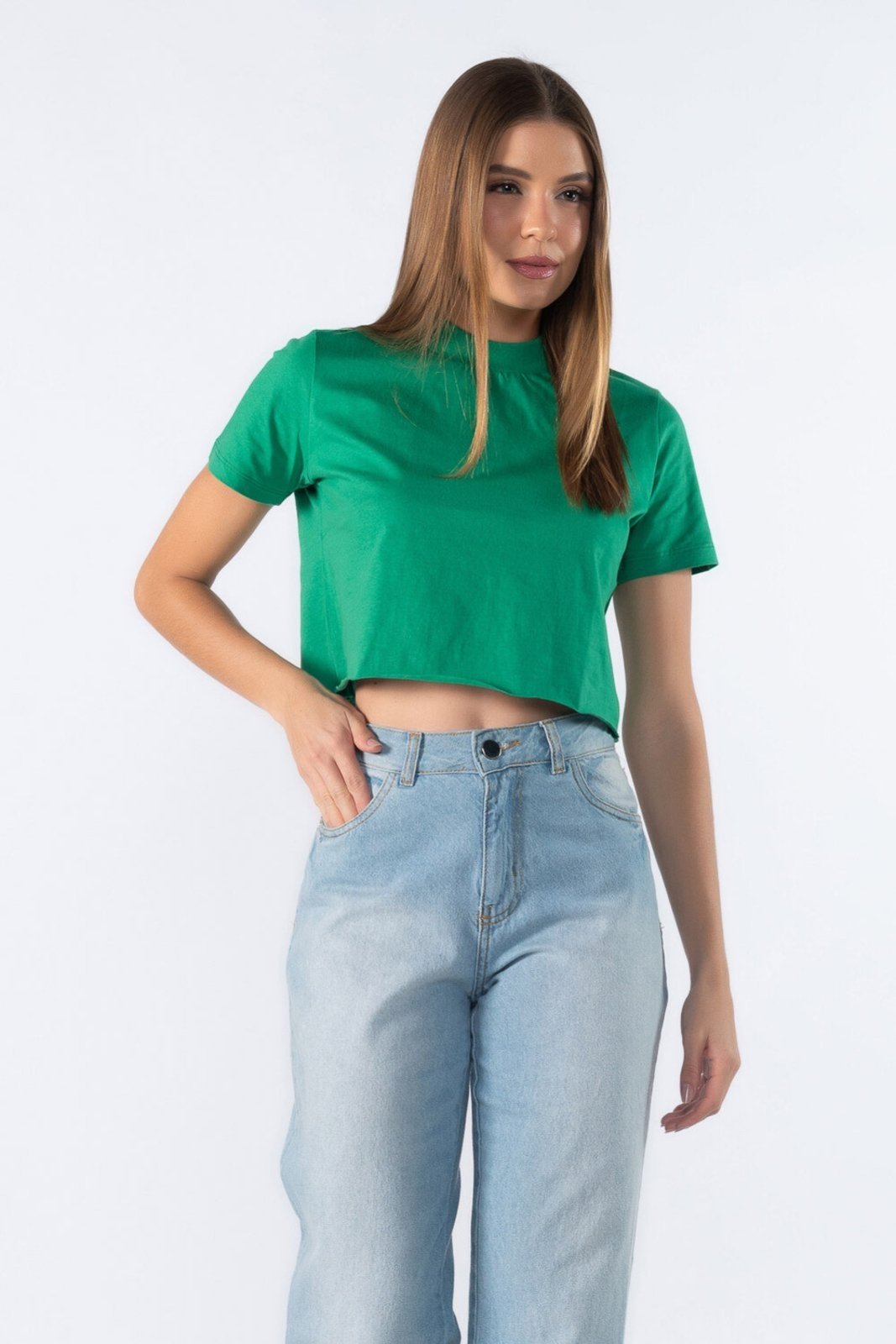 Cropped Lamis basica gola media detalhe canelado Verde